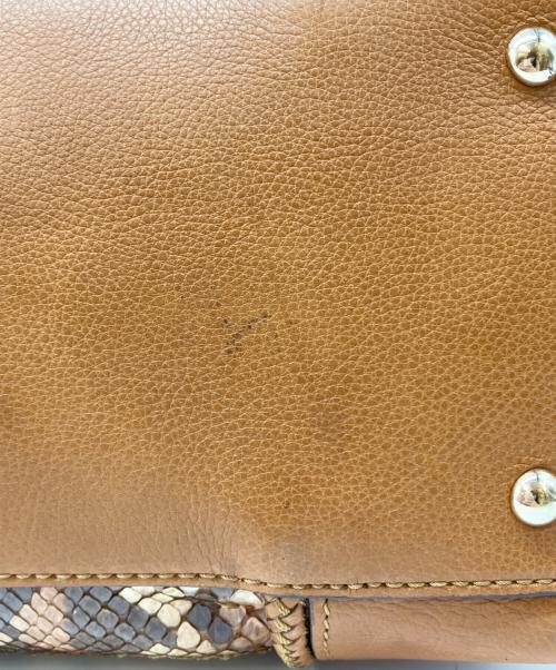 GUCCI（グッチ）GUCCI (グッチ) パイソン ハンドトートバッグ ブラウン×ベージュ サイズ:実寸サイズをご参照くださいの古着・服飾アイテム