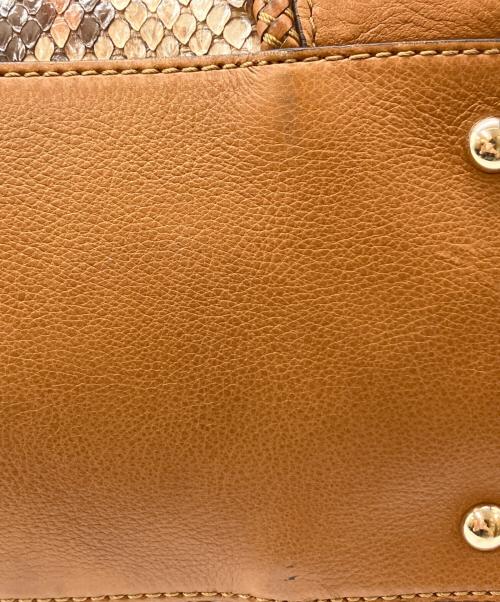 GUCCI（グッチ）GUCCI (グッチ) パイソン ハンドトートバッグ ブラウン×ベージュ サイズ:実寸サイズをご参照くださいの古着・服飾アイテム