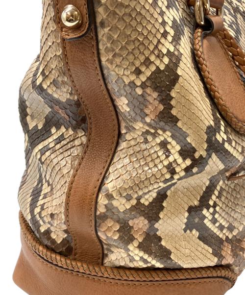 GUCCI（グッチ）GUCCI (グッチ) パイソン ハンドトートバッグ ブラウン×ベージュ サイズ:実寸サイズをご参照くださいの古着・服飾アイテム