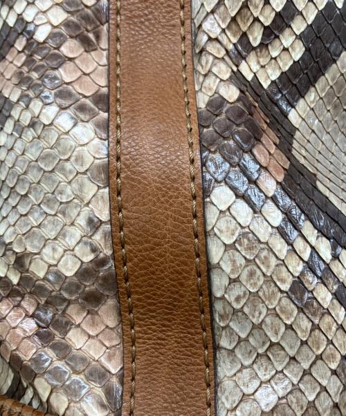 GUCCI（グッチ）GUCCI (グッチ) パイソン ハンドトートバッグ ブラウン×ベージュ サイズ:実寸サイズをご参照くださいの古着・服飾アイテム