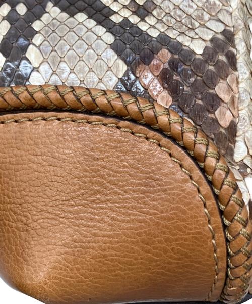 GUCCI（グッチ）GUCCI (グッチ) パイソン ハンドトートバッグ ブラウン×ベージュ サイズ:実寸サイズをご参照くださいの古着・服飾アイテム