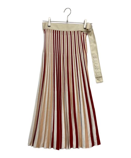 MONCLER（モンクレール）MONCLER (モンクレール) GONNA TRICOT KNITTED SKIRT/ストライプニットスカート レッド×ベージュ サイズ:SIZE Sの古着・服飾アイテム
