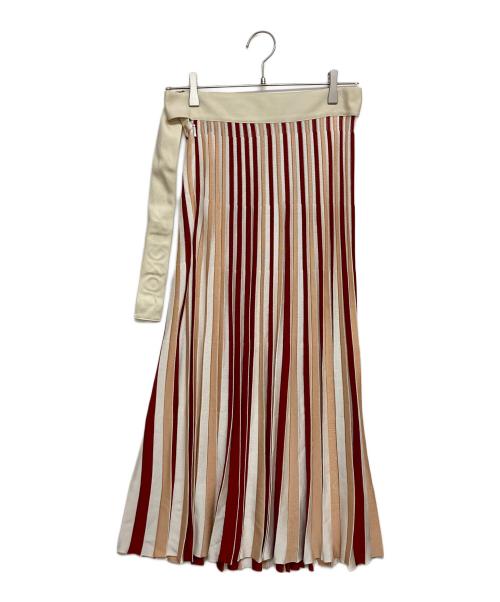 MONCLER（モンクレール）MONCLER (モンクレール) GONNA TRICOT KNITTED SKIRT/ストライプニットスカート レッド×ベージュ サイズ:SIZE Sの古着・服飾アイテム
