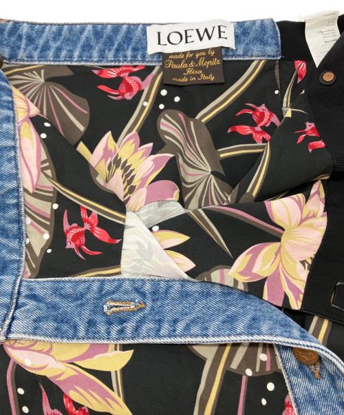 LOEWE（ロエベ）LOEWE (ロエベ) Paula's Ibiza デニム切替フローラルアシメスカート ブラック×インディゴ サイズ:SIZE 36の古着・服飾アイテム