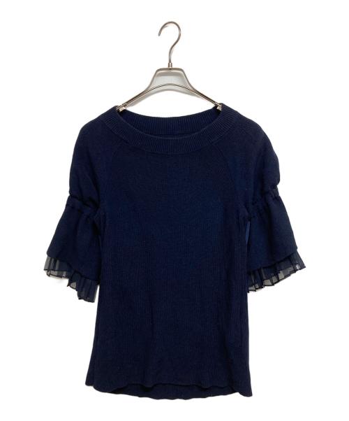 sacai（サカイ）sacai (サカイ) 袖リボンシアープリーツレイヤードスリーブニット ネイビー サイズ:SIZE1の古着・服飾アイテム