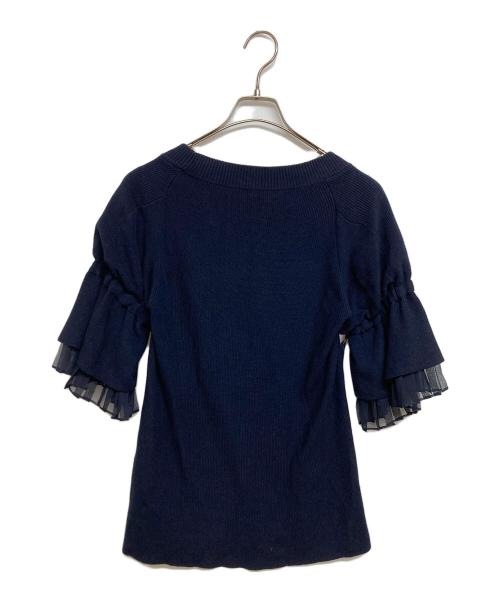 sacai（サカイ）sacai (サカイ) 袖リボンシアープリーツレイヤードスリーブニット ネイビー サイズ:SIZE1の古着・服飾アイテム