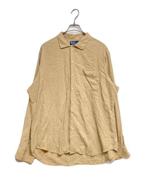 POLO RALPH LAUREN（ポロ・ラルフローレン）POLO RALPH LAUREN (ポロ・ラルフローレン) ヘリンボーン織シルクリネンコットンオープンカラーシャツ ベージュ サイズ:SIZELの古着・服飾アイテム