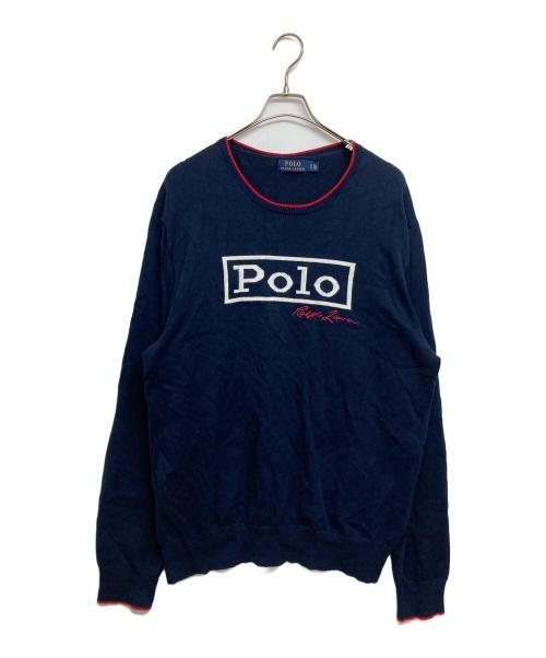 POLO RALPH LAUREN（ポロ・ラルフローレン）POLO RALPH LAUREN (ポロ・ラルフローレン) ロゴコットンニットセーター ネイビー サイズ:SIZE XLの古着・服飾アイテム
