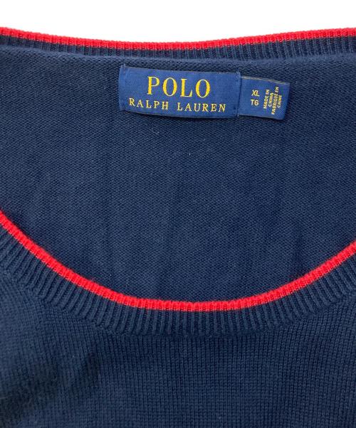 POLO RALPH LAUREN（ポロ・ラルフローレン）POLO RALPH LAUREN (ポロ・ラルフローレン) ロゴコットンニットセーター ネイビー サイズ:SIZE XLの古着・服飾アイテム