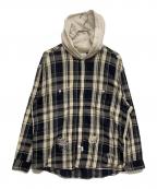 BOWWOW×BEAMSバウワウ×ビームス）の古着「REPAIR AGEING HOODED FLANNEL SHIRTS　BW2302-RAFHS」｜グレー