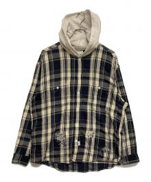BOWWOW×BEAMS（バウワウ×ビームス）の古着「REPAIR AGEING HOODED FLANNEL SHIRTS　BW2302-RAFHS」｜グレー