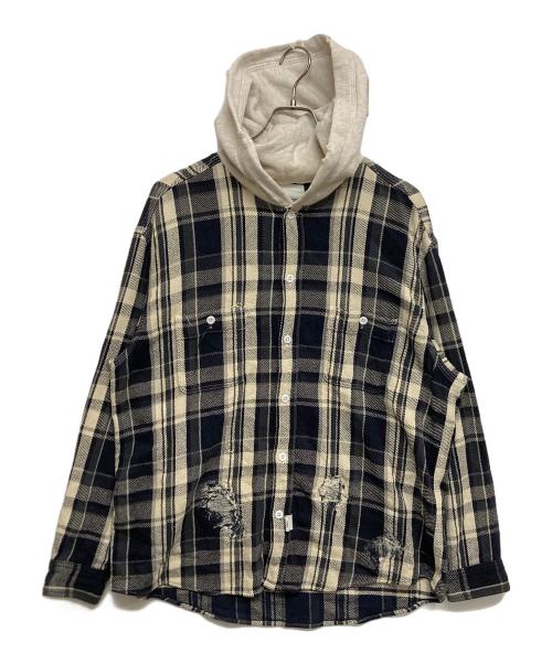 BOWWOW（バウワウ）BOWWOW (バウワウ) BEAMS (ビームス) REPAIR AGEING HOODED FLANNEL SHIRTS　BW2302-RAFHS グレー サイズ:SIZE Mの古着・服飾アイテム