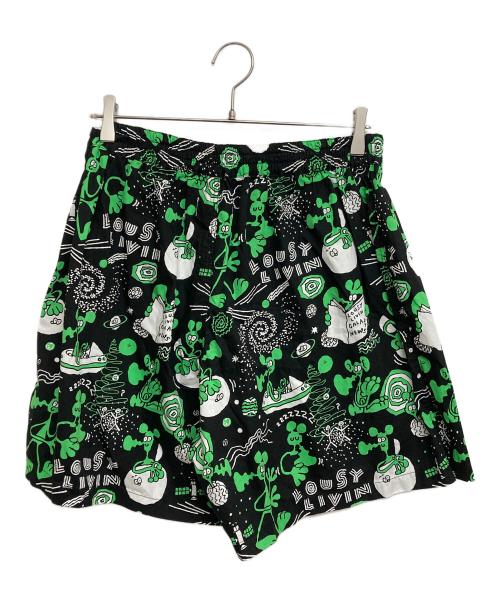 eYe COMME des GARCONS JUNYAWATANABE MAN（アイ コム デ ギャルソン ジュンヤ ワタナベ マン）eYe COMME des GARCONS JUNYAWATANABE MAN 綿ブロードプリン LOUSY LIVIN Wネームショーツ ハーフパンツ ブラック サイズ:SIZE Lの古着・服飾アイテム