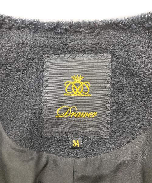 DRAWER（ドゥロワー）DRAWER (ドゥロワー) ツイードフリンジノーカラージャケット/D SP C/L FRNG NCJKT ブラック サイズ:SIZE34の古着・服飾アイテム