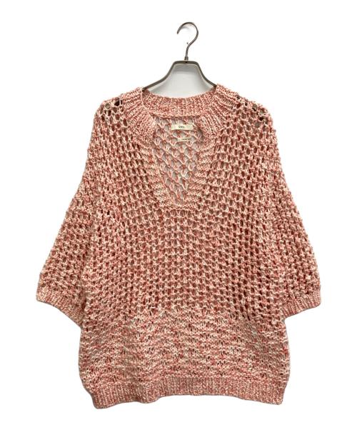 OWIL（アウル）OWIL (アウル) HALF SLEEVE PULLOVER HAND KNIT ピンク サイズ:SIZE38の古着・服飾アイテム