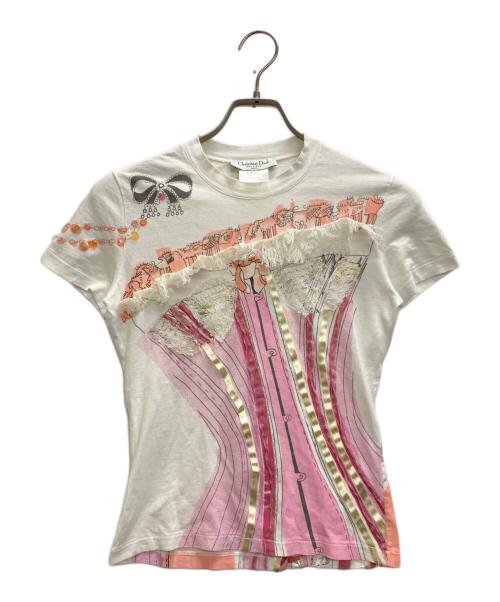 Christian Dior（クリスチャン ディオール）Christian Dior (クリスチャン ディオール) コルセット柄プリント半袖Tシャツ　2E12155024 ホワイト サイズ:SIZE 38の古着・服飾アイテム