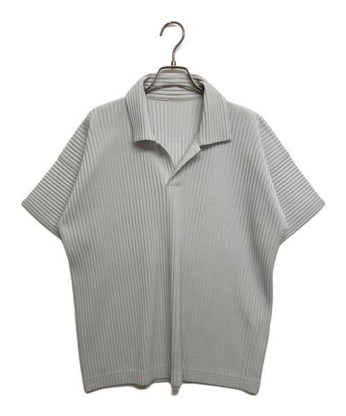 HOMME PLISSE ISSEY MIYAKE（オム プリッセ イッセイ ミヤケ）HOMME PLISSE ISSEY MIYAKE (オム プリッセ イッセイ ミヤケ) プリーツ半袖 ポロシャツ　HP01JM121 ホワイト サイズ:SIZE3の古着・服飾アイテム