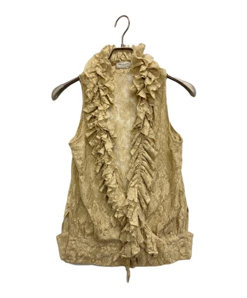DRIES VAN NOTEN（ドリスヴァンノッテン）DRIES VAN NOTEN (ドリスヴァンノッテン) ノースリーブカシュクールフリルブラウス　	3355-2101 ゴールド サイズ:SIZE36の古着・服飾アイテム