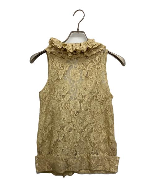 DRIES VAN NOTEN（ドリスヴァンノッテン）DRIES VAN NOTEN (ドリスヴァンノッテン) ノースリーブカシュクールフリルブラウス　	3355-2101 ゴールド サイズ:SIZE36の古着・服飾アイテム