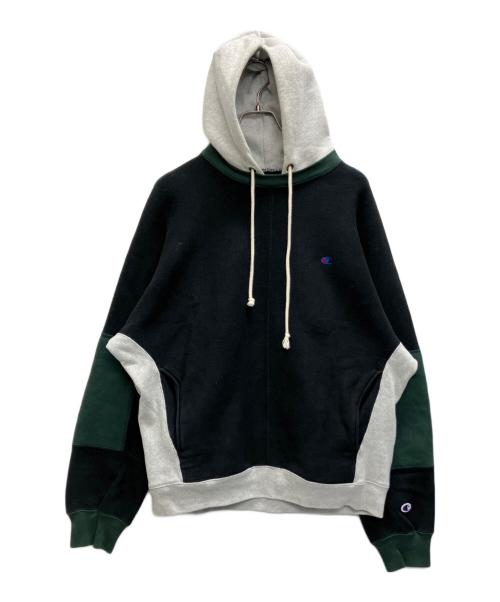 Champion REVERSE WEAVE（チャンピオン リバース ウィーブ）Champion REVERSE WEAVE (チャンピオン リバース ウィーブ) N.HOOLYWOOD (エヌ ハリウッド) NEW WEAVE リバースフーディ　C8-W133ー グレー×グリーン サイズ:SIZE　Lの古着・服飾アイテム