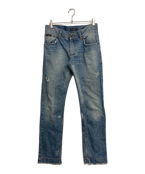DOLCE & GABBANA（ドルチェ＆ガッバーナ）DOLCE & GABBANA (ドルチェ＆ガッバーナ) 蹄鉄パッチダメージデニムパンツ G3034D G8008 インディゴ サイズ:SIZE48の古着・服飾アイテム
