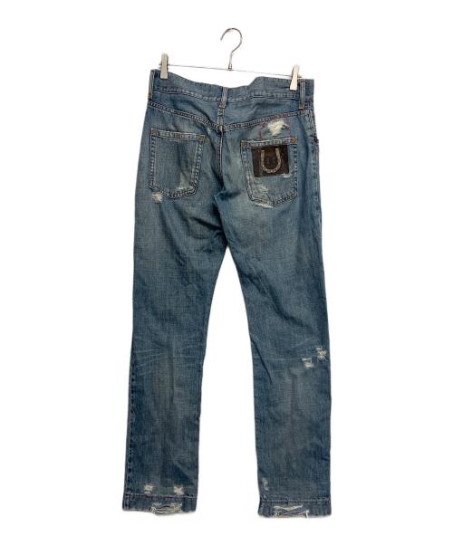DOLCE & GABBANA（ドルチェ＆ガッバーナ）DOLCE & GABBANA (ドルチェ＆ガッバーナ) 蹄鉄パッチダメージデニムパンツ G3034D G8008 インディゴ サイズ:SIZE48の古着・服飾アイテム