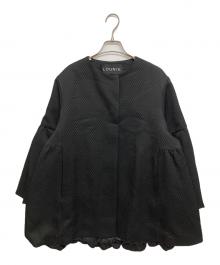 LOUNIE（ルーニー）の古着「ジャガードバルーンスリーブノーカラーコート」｜ブラック