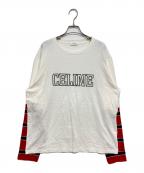 CELINEセリーヌ）の古着「Loose T-Shirt in Cotton Jersey /ルーズ長袖Tシャツ RX077671Q.FZT4」｜ホワイト×レッド