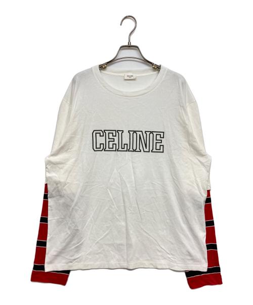 CELINE（セリーヌ）CELINE (セリーヌ) Loose T-Shirt in Cotton Jersey /ルーズ長袖Tシャツ RX077671Q.FZT4 ホワイト×レッド サイズ:SIZE Lの古着・服飾アイテム