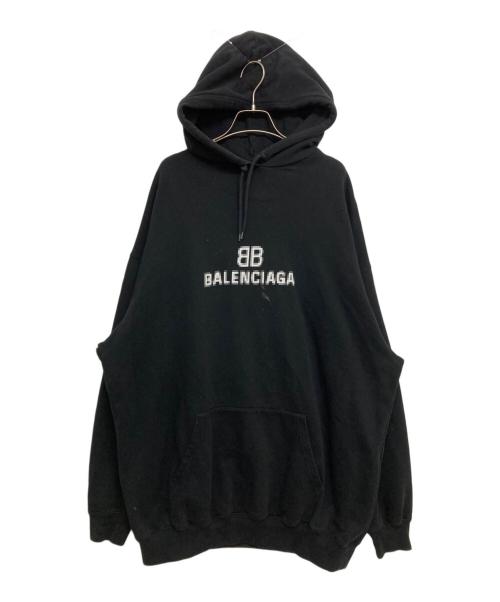 BALENCIAGA（バレンシアガ）BALENCIAGA (バレンシアガ) BB PIXEL HOODIE/ピクセルBBロゴ 裏起毛 スウェットプルオーバーパーカー TS49 578135 ブラック サイズ:SIZE Lの古着・服飾アイテム