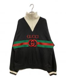 GUCCI（グッチ）の古着「インターロッキングGロゴ刺繍クォータージップスウェット 727929 XJE84」｜グレー