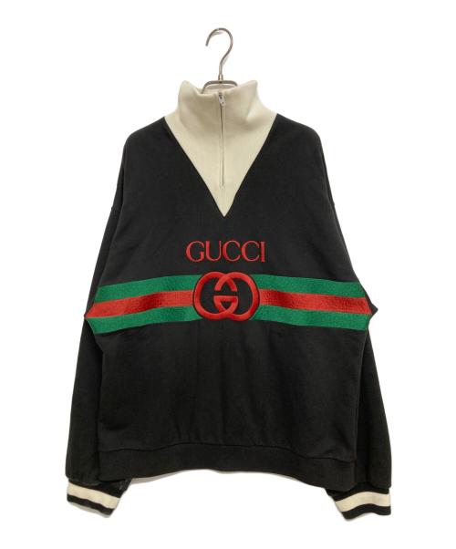 GUCCI（グッチ）GUCCI (グッチ) インターロッキングGロゴ刺繍クォータージップスウェット 727929 XJE84 グレー サイズ:SIZE Lの古着・服飾アイテム