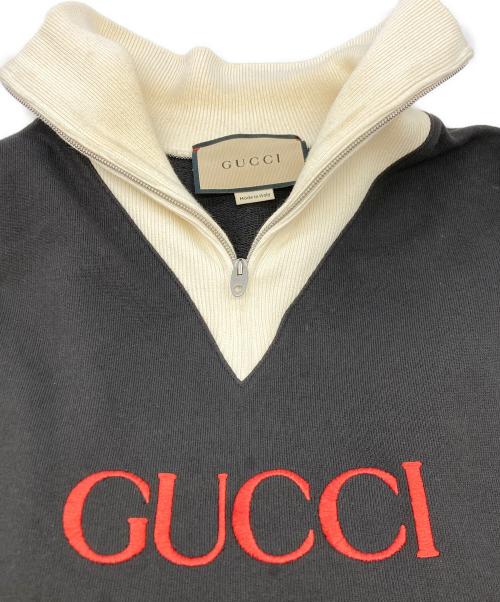 GUCCI（グッチ）GUCCI (グッチ) インターロッキングGロゴ刺繍クォータージップスウェット 727929 XJE84 グレー サイズ:SIZE Lの古着・服飾アイテム
