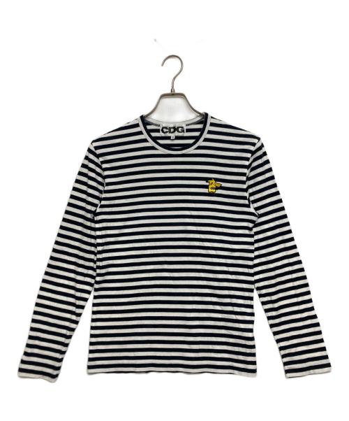 CDG（シーディージー）CDG (シーディージー) LONG SLEEVED T-SHIRT WITH EMBLEM　SJ-T010 ホワイト×ネイビー サイズ:SIZE Sの古着・服飾アイテム