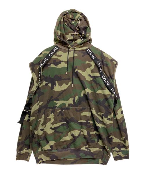 CELINE（セリーヌ）CELINE (セリーヌ) BANDS HOODIE/レイヤードデザインカモフラパーカー 2Y85A885M カーキ サイズ:SIZE XSの古着・服飾アイテム