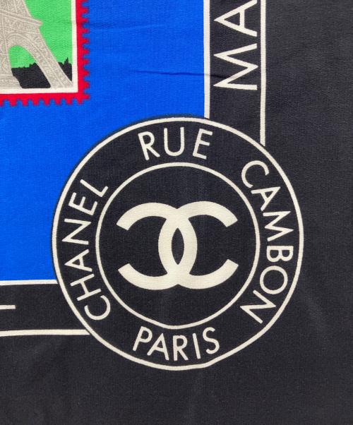 CHANEL（シャネル）CHANEL (シャネル) 世界切手柄シルクスカーフ ブラック×ブルー サイズ:実寸参照の古着・服飾アイテム