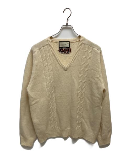GUCCI（グッチ）GUCCI (グッチ) ダブルG Vネック ケーブル ニット 545684 ベージュ サイズ:XLの古着・服飾アイテム