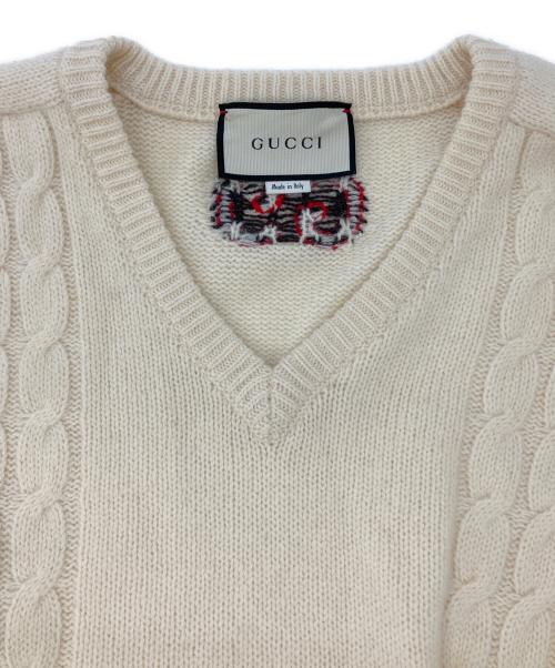 GUCCI（グッチ）GUCCI (グッチ) ダブルG Vネック ケーブル ニット 545684 ベージュ サイズ:XLの古着・服飾アイテム