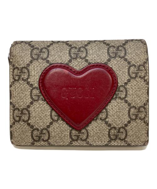 GUCCI（グッチ）GUCCI (グッチ) ハートモチーフウォレット　648848 ベージュ・ブラウン サイズ:実寸サイズを参照くださいの古着・服飾アイテム