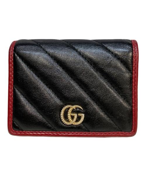 GUCCI（グッチ）GUCCI (グッチ) 3つ折り財布　573811 ブラック・レッド サイズ:実寸サイズを参照くださいの古着・服飾アイテム