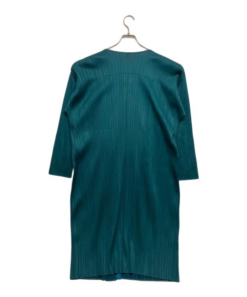 PLEATS PLEASE（プリーツプリーズ）PLEATS PLEASE (プリーツプリーズ) ダブルカラーロングカーディガン プリーツ PP21-JA542 グリーン サイズ:SIZE 2の古着・服飾アイテム