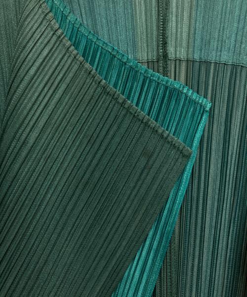 PLEATS PLEASE（プリーツプリーズ）PLEATS PLEASE (プリーツプリーズ) ダブルカラーロングカーディガン プリーツ PP21-JA542 グリーン サイズ:SIZE 2の古着・服飾アイテム