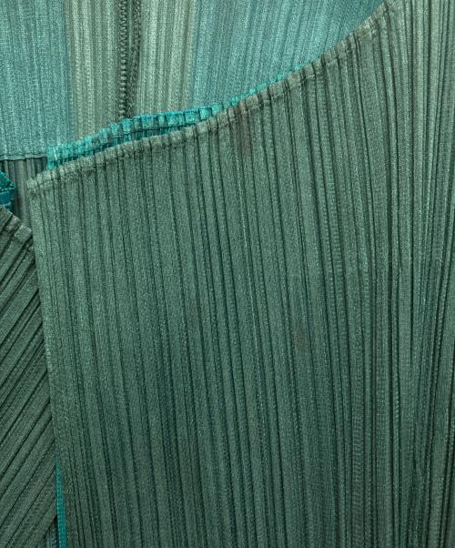 PLEATS PLEASE（プリーツプリーズ）PLEATS PLEASE (プリーツプリーズ) ダブルカラーロングカーディガン プリーツ PP21-JA542 グリーン サイズ:SIZE 2の古着・服飾アイテム