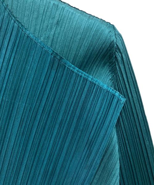 PLEATS PLEASE（プリーツプリーズ）PLEATS PLEASE (プリーツプリーズ) ダブルカラーロングカーディガン プリーツ PP21-JA542 グリーン サイズ:SIZE 2の古着・服飾アイテム