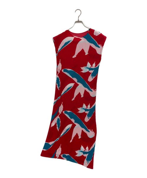 ISSEY MIYAKE（イッセイミヤケ）ISSEY MIYAKE (イッセイミヤケ) Vigor Pleats Pleated Dresses IM43FH115 ブルー×レッド サイズ:SIZE2の古着・服飾アイテム