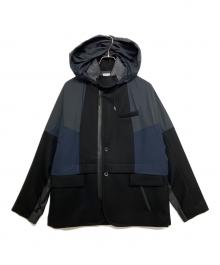 sacai（サカイ）の古着「Wool Melton Jacket 再構築 ドッキングウールメルトンジャケット 21-02617M」｜ネイビー