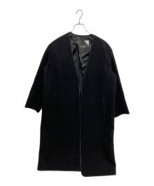 ATON×TOMORROW LAND（エイトン×トゥモローランド）の古着「別注ウールメルトンノーカラーコート　SC.AG.BW.6971」｜ブラック