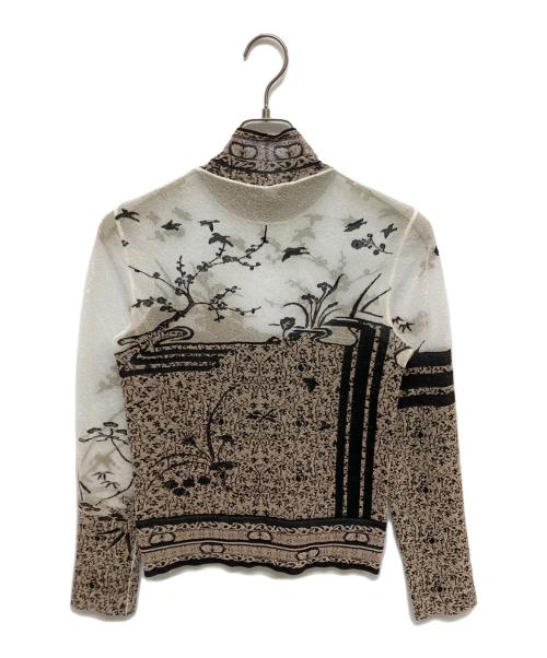 Mame Kurogouchi（マメクロゴウチ）Mame Kurogouchi (マメクロゴウチ) Nature Pattern Sheer Knitted High Neck Top MM25SS-KN062 ベージュ サイズ:SIZE1の古着・服飾アイテム