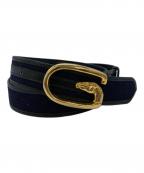 GUCCIグッチ）の古着「ホースGバックルレザーベルト」｜ネイビー