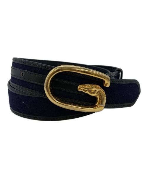 GUCCI（グッチ）GUCCI (グッチ) ホースGバックルレザーベルト ネイビー サイズ:実寸参照の古着・服飾アイテム